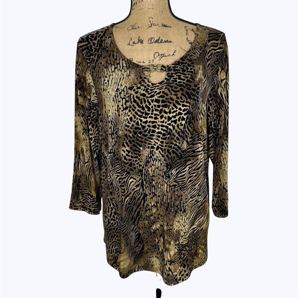 Choices Animal Print Top 3/4 Sleeve Stretch Slinky Statement Mob Wife Vtg Sz 1X